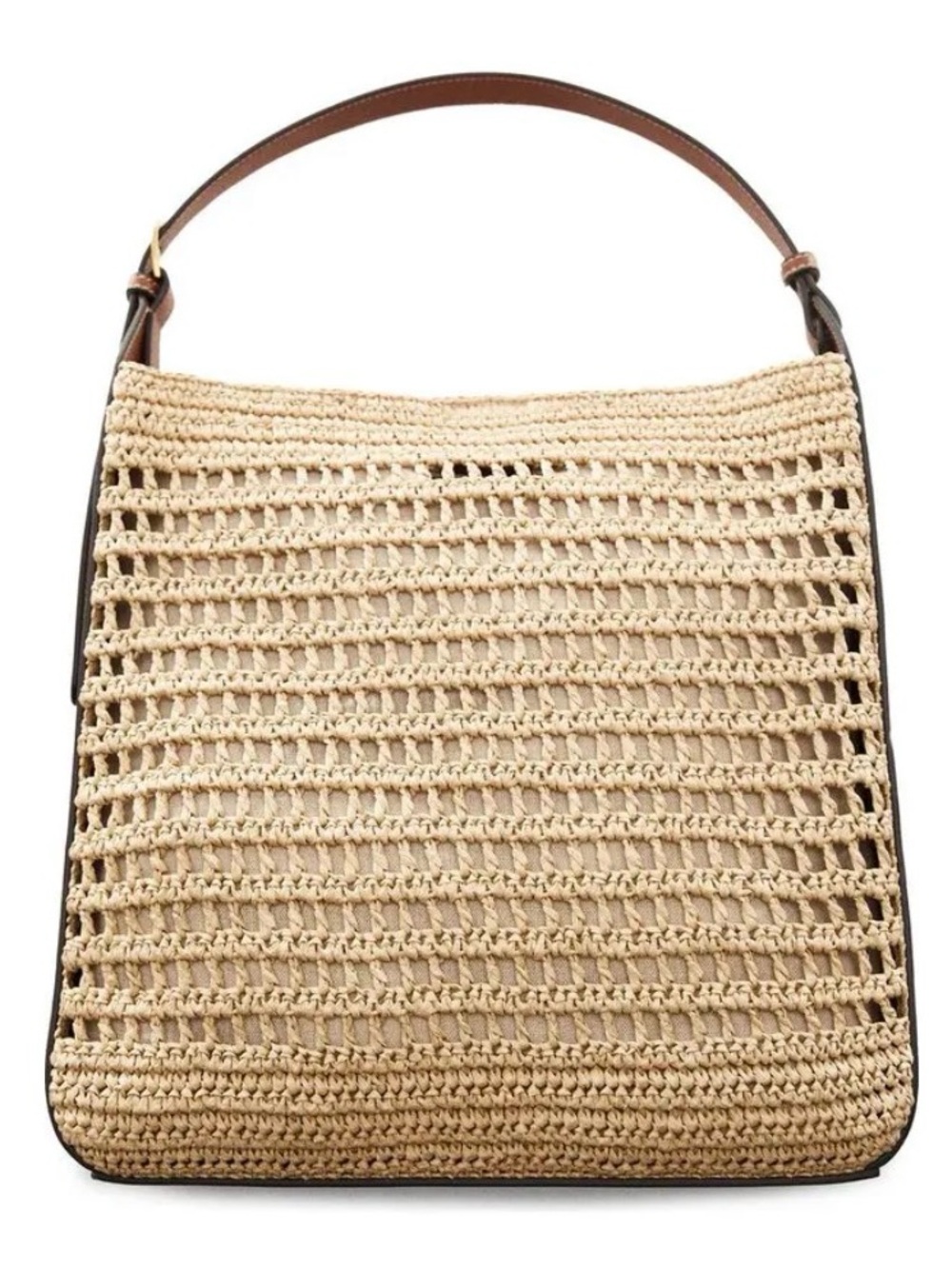 Mango raffia shoulder bag with brown leather trim. Pre-Owned Condition-Very Good